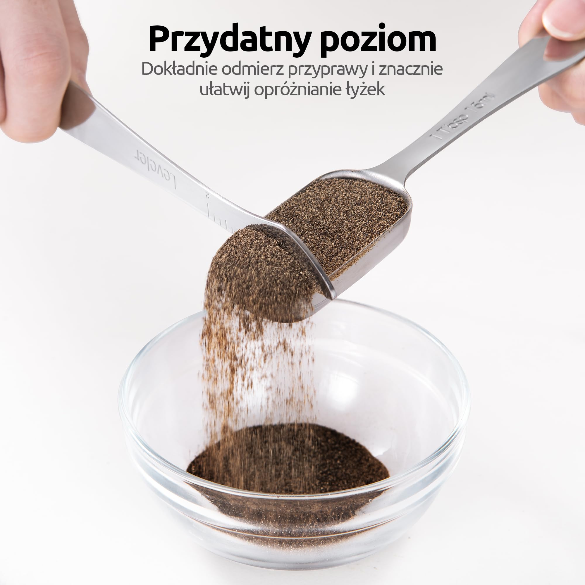 U-Taste Łyżki pomiarowe ze stali nierdzewnej 18/8, kwadratowa metalowa miarka łyżeczka do herbaty łyżka stołowa z niwelatorami do suchych lub płynnych składników, gotowanie pieczenie, pasuje do