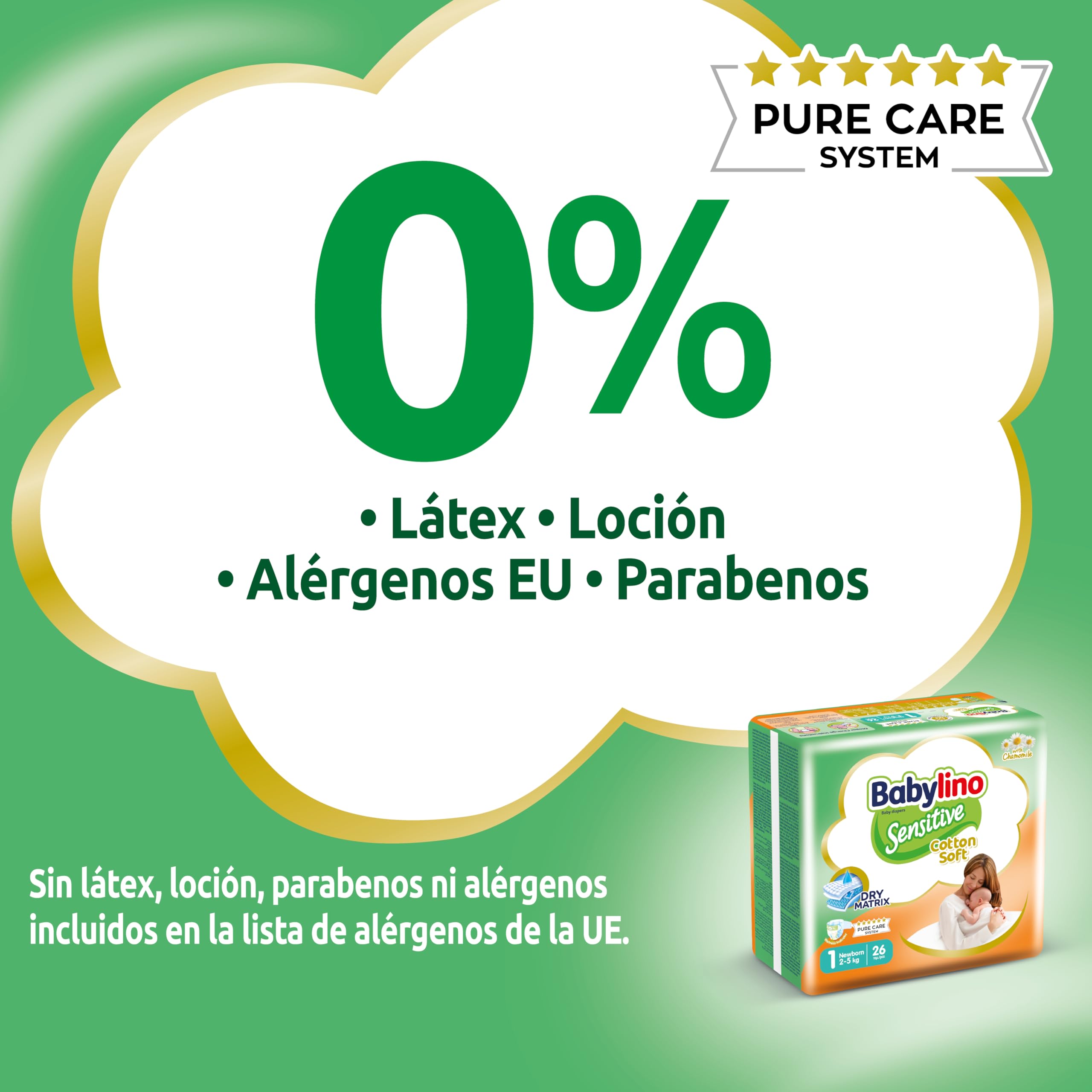 Babylino Sensitive Cotton Soft, Pañales Bebé Talla 1, Newborn (2-5 kg), 26 unidades — view 3