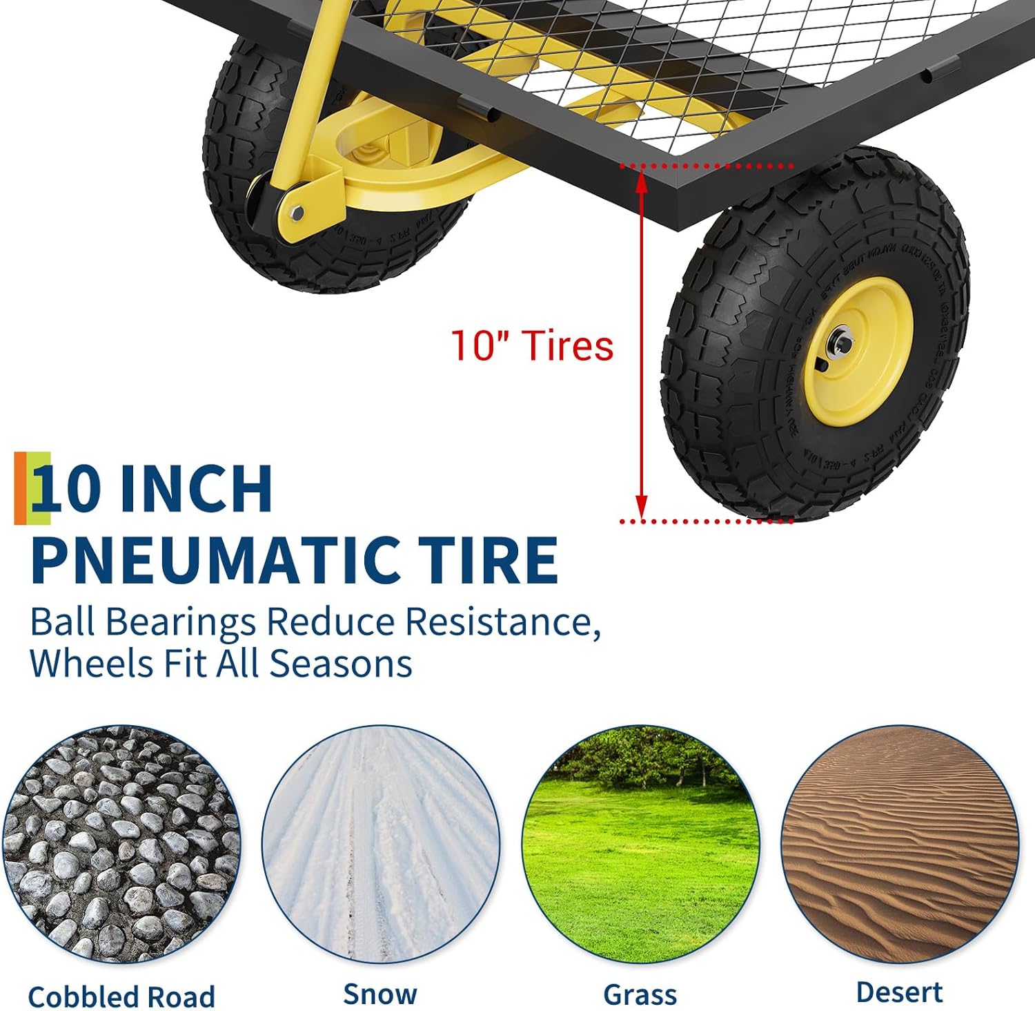 GarveeLife 900 LBS Garden Cart on Wheels with Adjustable Handles, Heavy Duty Steel Garden Wagon with Removable Mesh Sides to Convert into Flatbed, Wagon Cart for Lawn Farm Yard