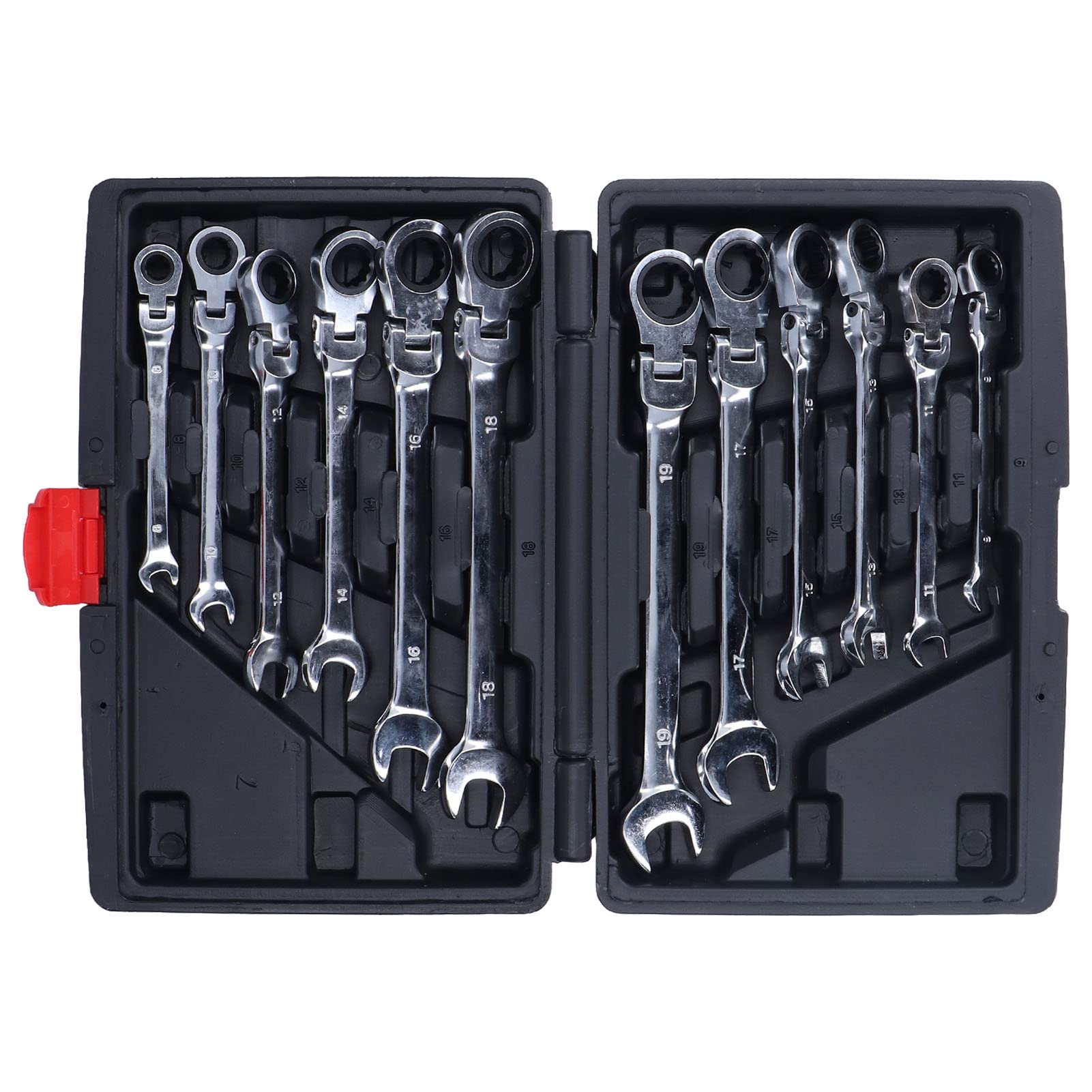Set di Chiavi a Cricchetto da 12 Pezzi Set di Chiavi Combinate a Cricchetto con Testa Flessibile 72 Denti Strumento Rotante a 180 ° per Meccanici