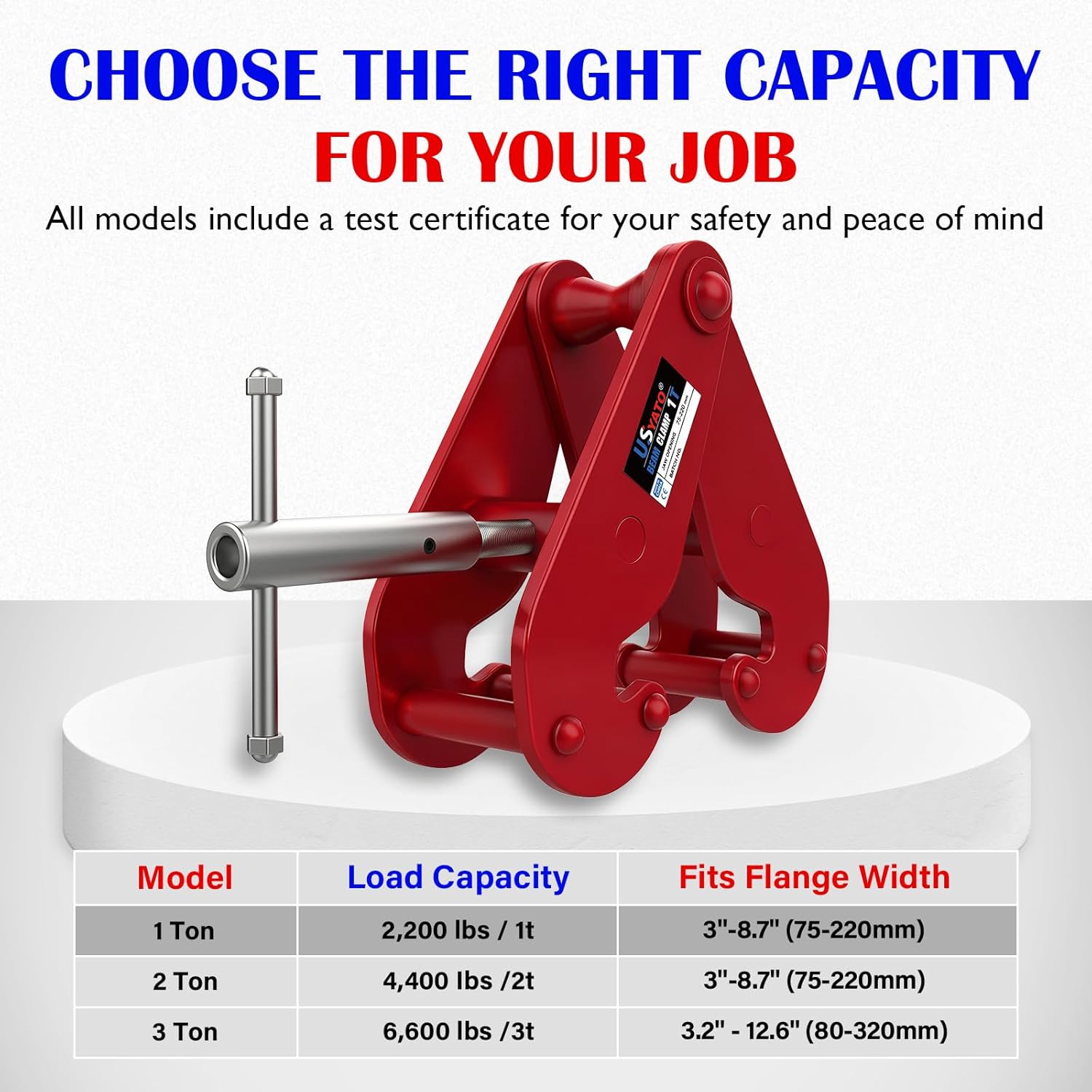 Beam Clamp 2200lbs 1 Ton, 3-9 Inch Adjustable I Beam Clamp Lifting Clamp for Rigging Construction Garage Use
