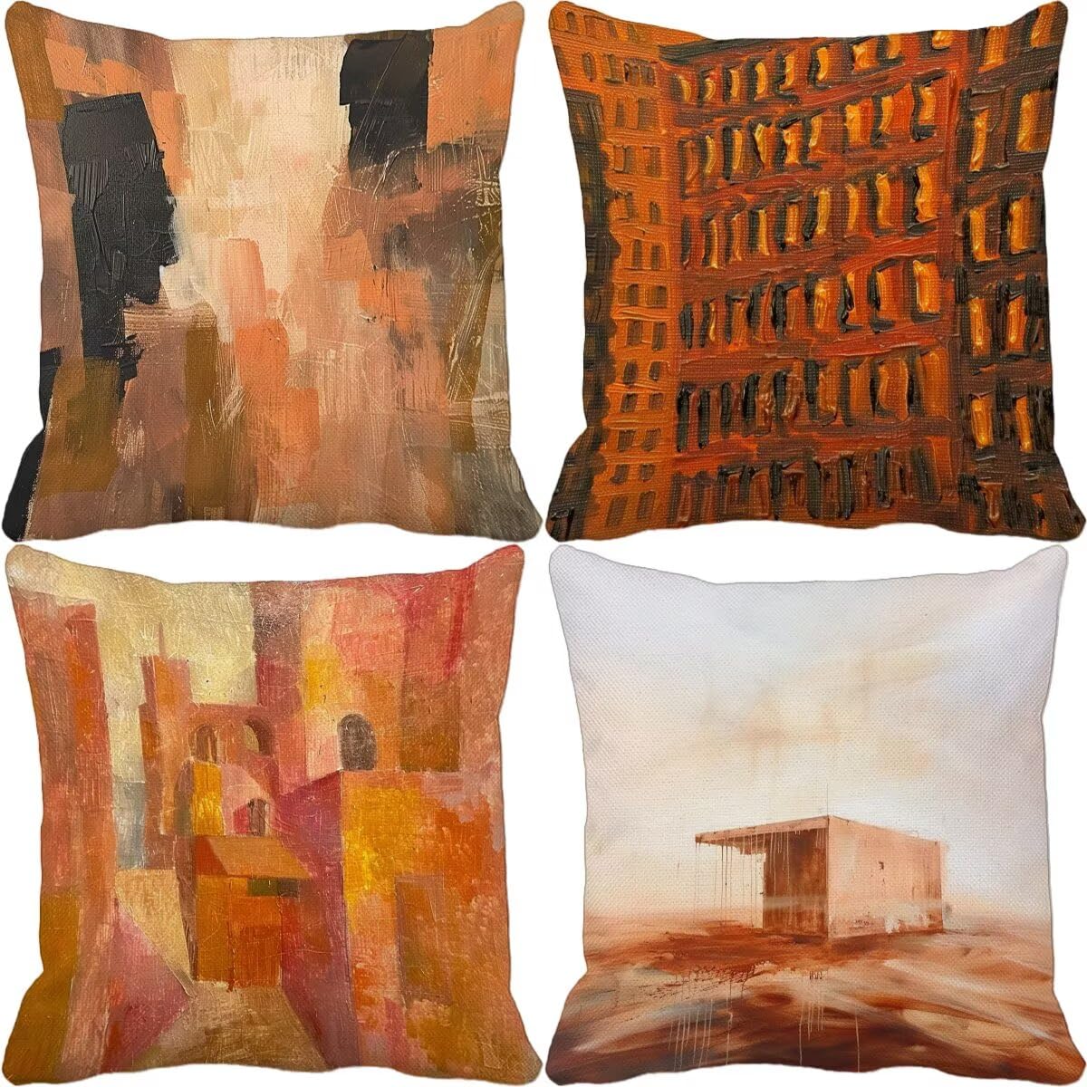 Poszewki na poduszki 55 x 55 cm, zestaw 4 pomarańczowych, kwadratowe, na sofę, abstrakcyjne, dekoracyjne, super miękkie poszewki na poduszki z niewidocznym zamkiem błyskawicznym, na kanapę, do