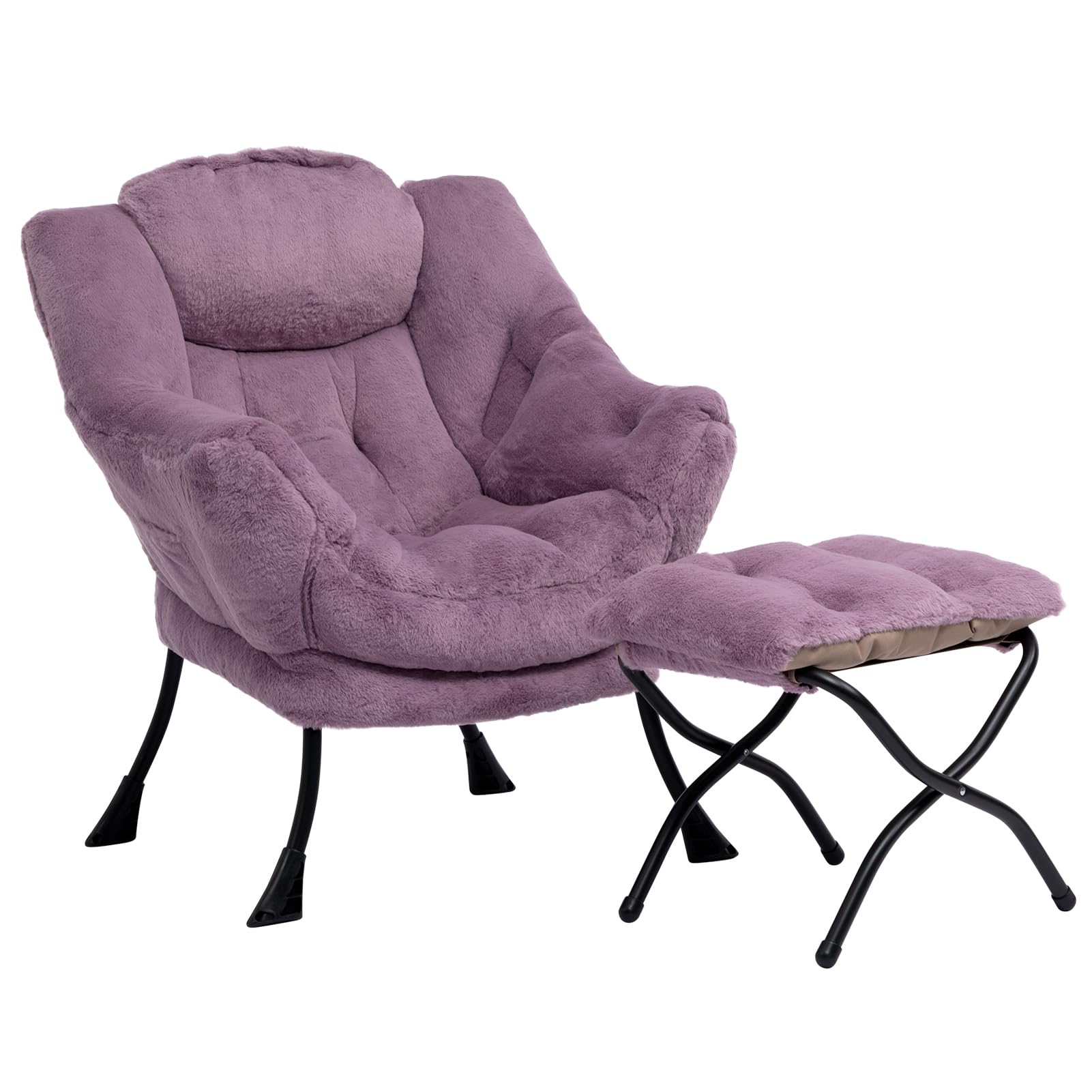 HollyHOME Armchair With Footstool, Comfy Relax Chair for Living Room, Bedroom, Reading - Accent Arm Chair With Steel Frame, Plush Purple