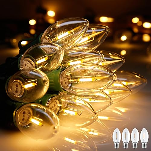 Luces LED vintage C9 de Navidad, cadena de luces C9 de 25 pies con 25 bombillas LED C9 de plástico, luces impermeables conectables al aire libre