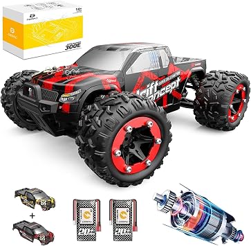 DEERC 300E Off-Road RC Car, 4WD, Kids, Adults, Brushless Motor, 37.3 mph 60 kph, High Speed, 1/18 Scale, 2 Shells, 2 Batteries, 2.4 GHz, Gift, Japanese Manual English Language Not