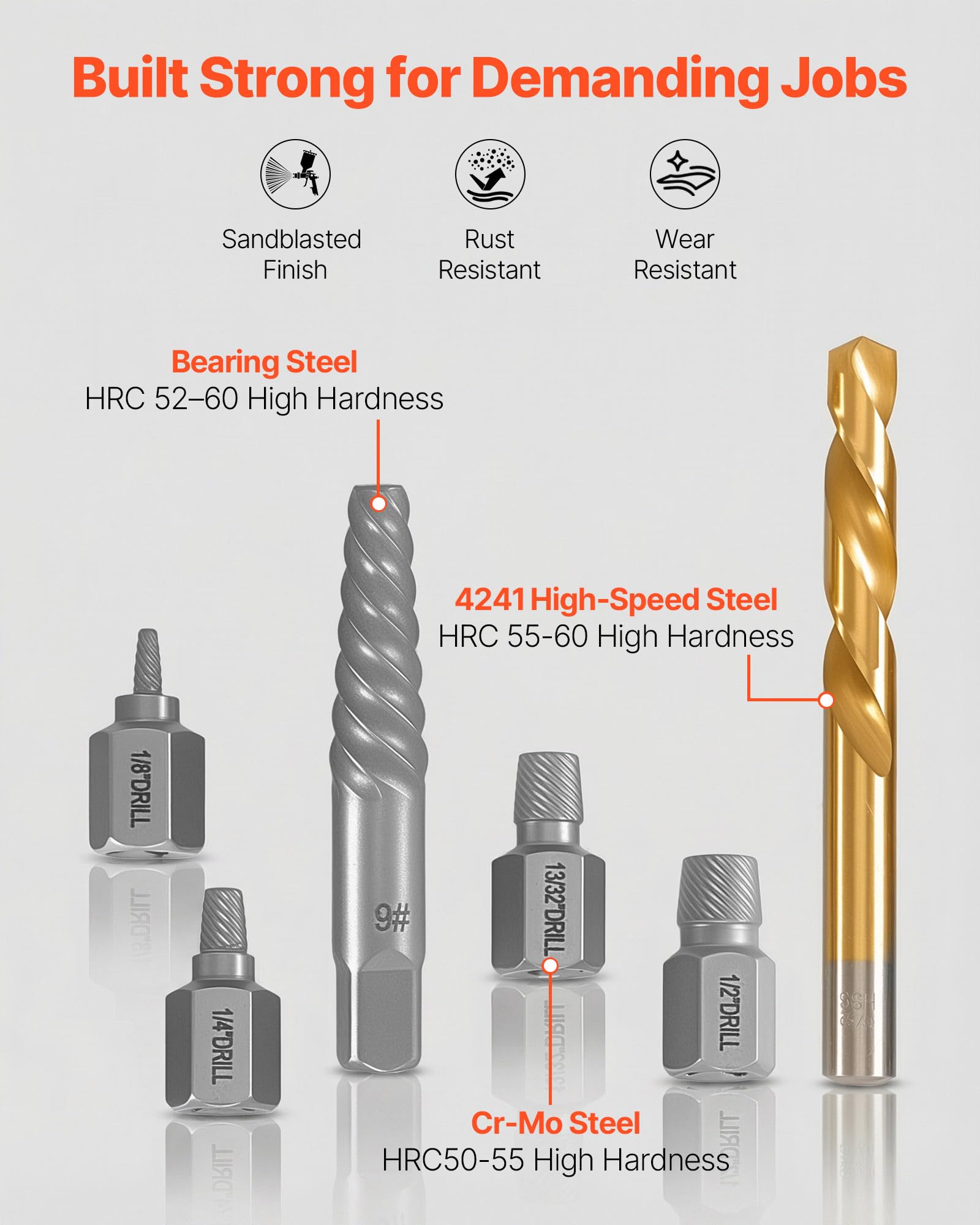 VEVOR Kit Extracteur de Vis Cassée avec Forets 41PCs, Outils d'Extraction de Vis Dénudée et de Goujon, pour Retrait des Boulons Réparation Domicile Atelier, en Acier Cr-Mo, avec Adaptateurs et Coffret