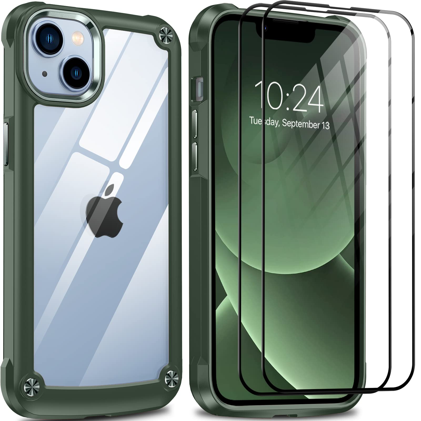 Photo 1 of **BUNDLE OF 3**   ANTSHARE for iPhone 14 Plus Case,with 2P 9H Tempered Glass Screen Protector,[Military Grade Drop Tested] [Anti-Yellowing] [Scratch-Resistant] Clear Hard Back Soft Bumper for iPhone 14 Plus 6.7’’-Green