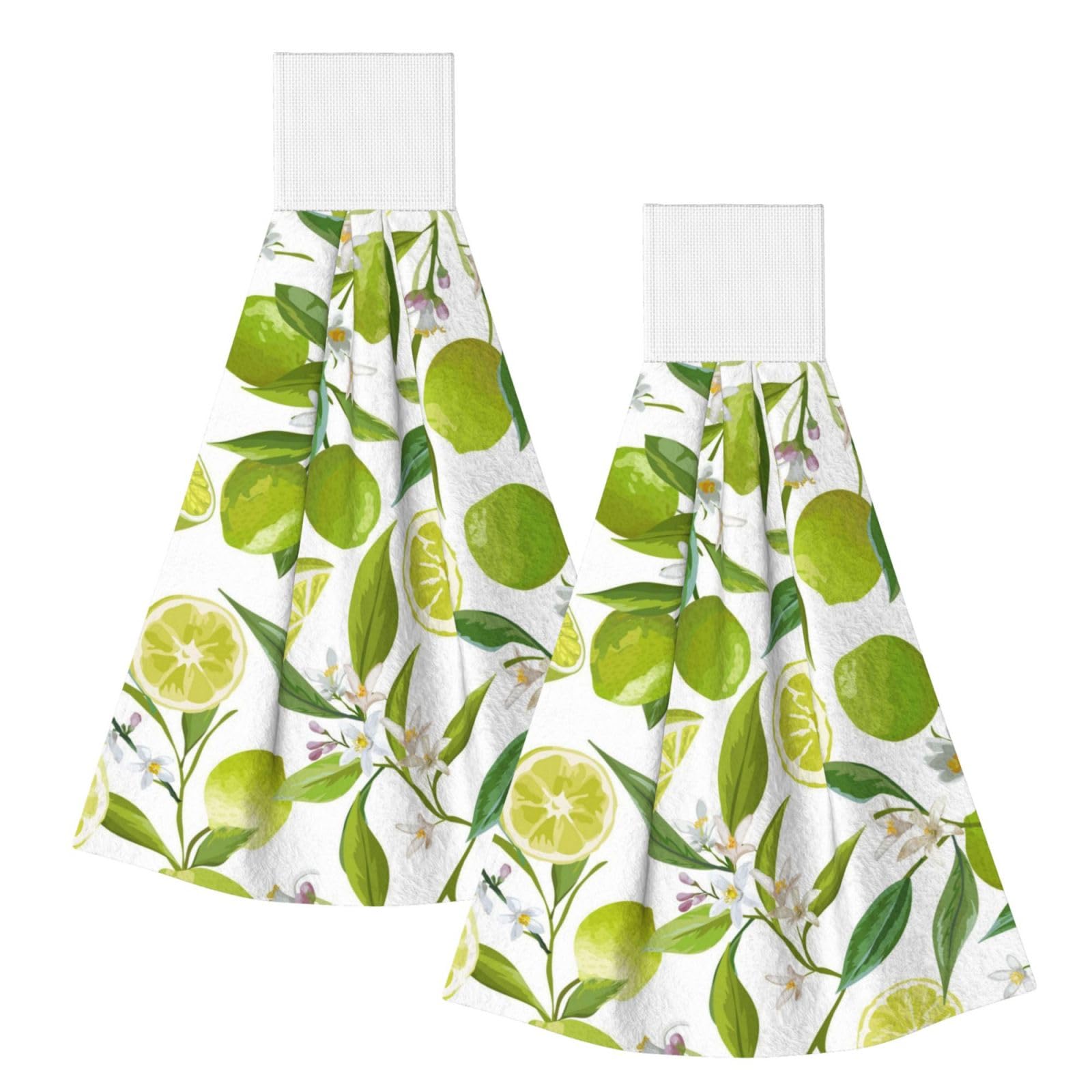 DOPKLNA Floral Citrus Limes, 2 Pcs Hanging Coral Fiber Hand Towels for Bathroom, Absorbent Kitchen Towels
