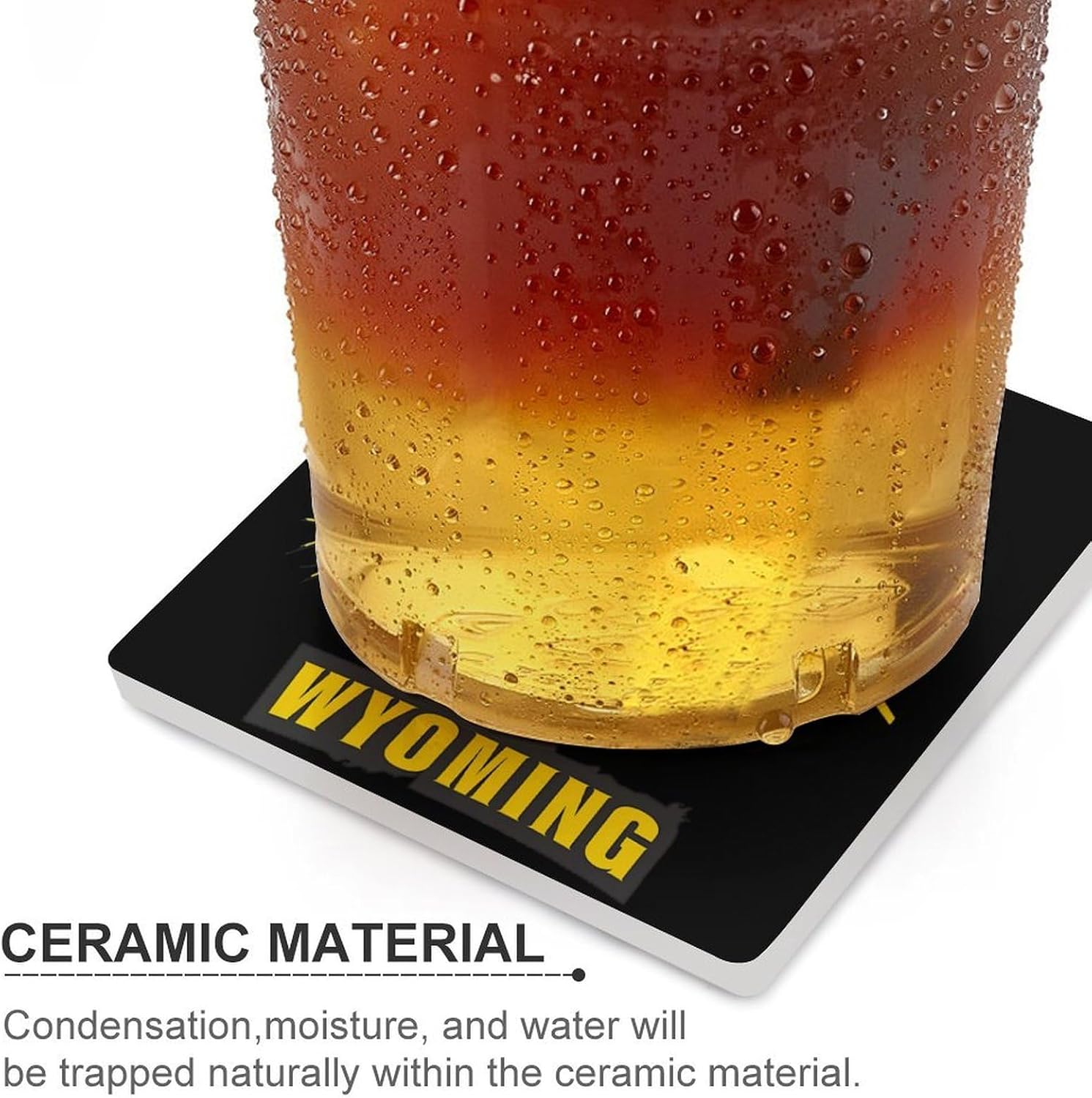 Wyoming Flag Coaster for Drinks Square Ceramic Table Coasters Stone Mat Crafts 4PCS Home Kitchen Decor