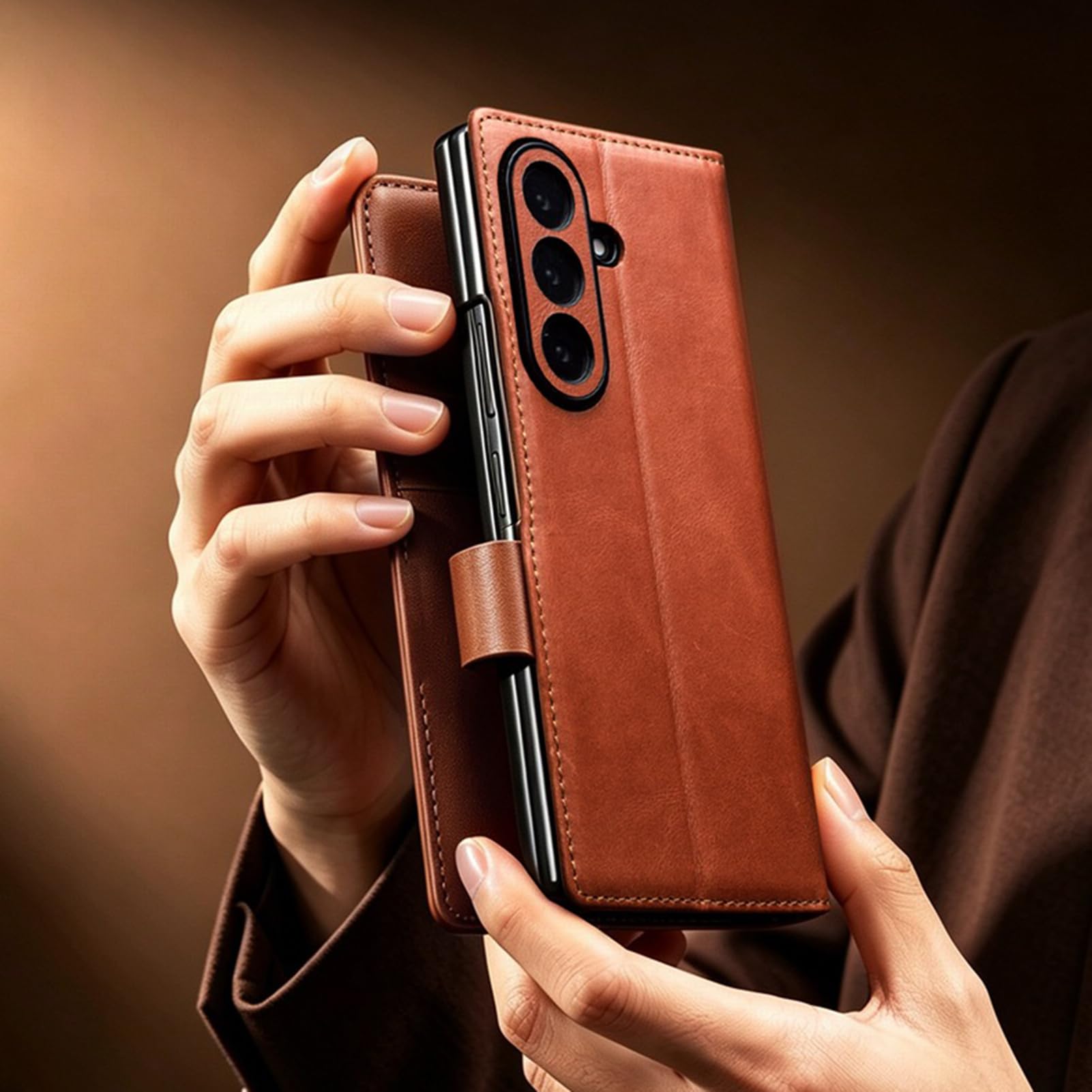 Portafoglio Custodia Per Samsung Galaxy Z Fold 8 Ultra, Vera Pelle Guscio | Porta Carte Chiusura Magnetica Cover Funzione Supporto Anturto Telefono Fotocamera Protezione
