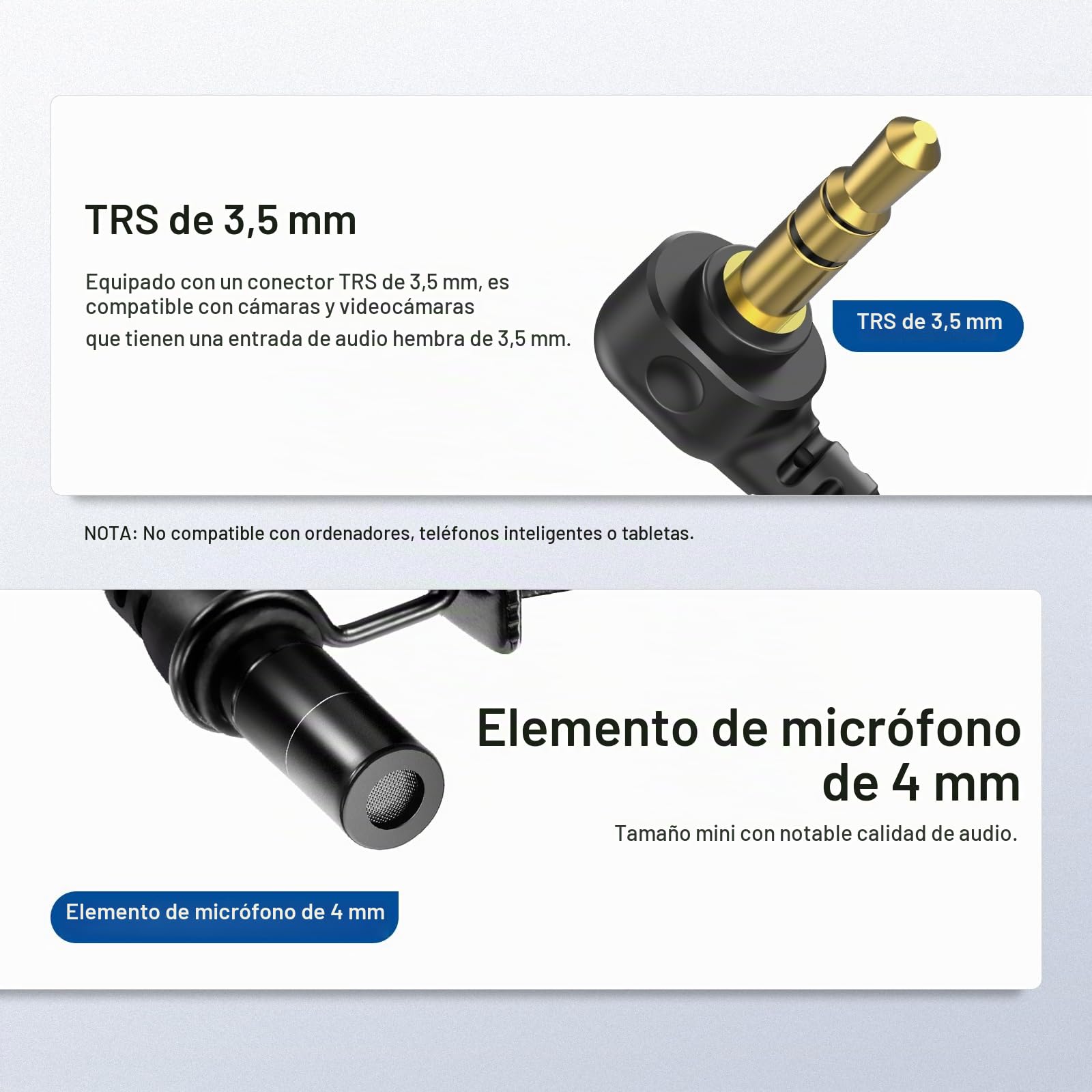 NEEWER ø4mm Mini Micrófono Solapa (Paquete de 2), Clip On Mic Solapa Condensador Cable con 5ft/1,5m 3,5mm Conector TRS, Compatible con dji Mic 2 Rode Wireless Go II NEEWER CM28 CM31 Cámara, LM8 | Set de Micrófono Solapa, Cable 1,5m Conector TRS 3,5mm, com