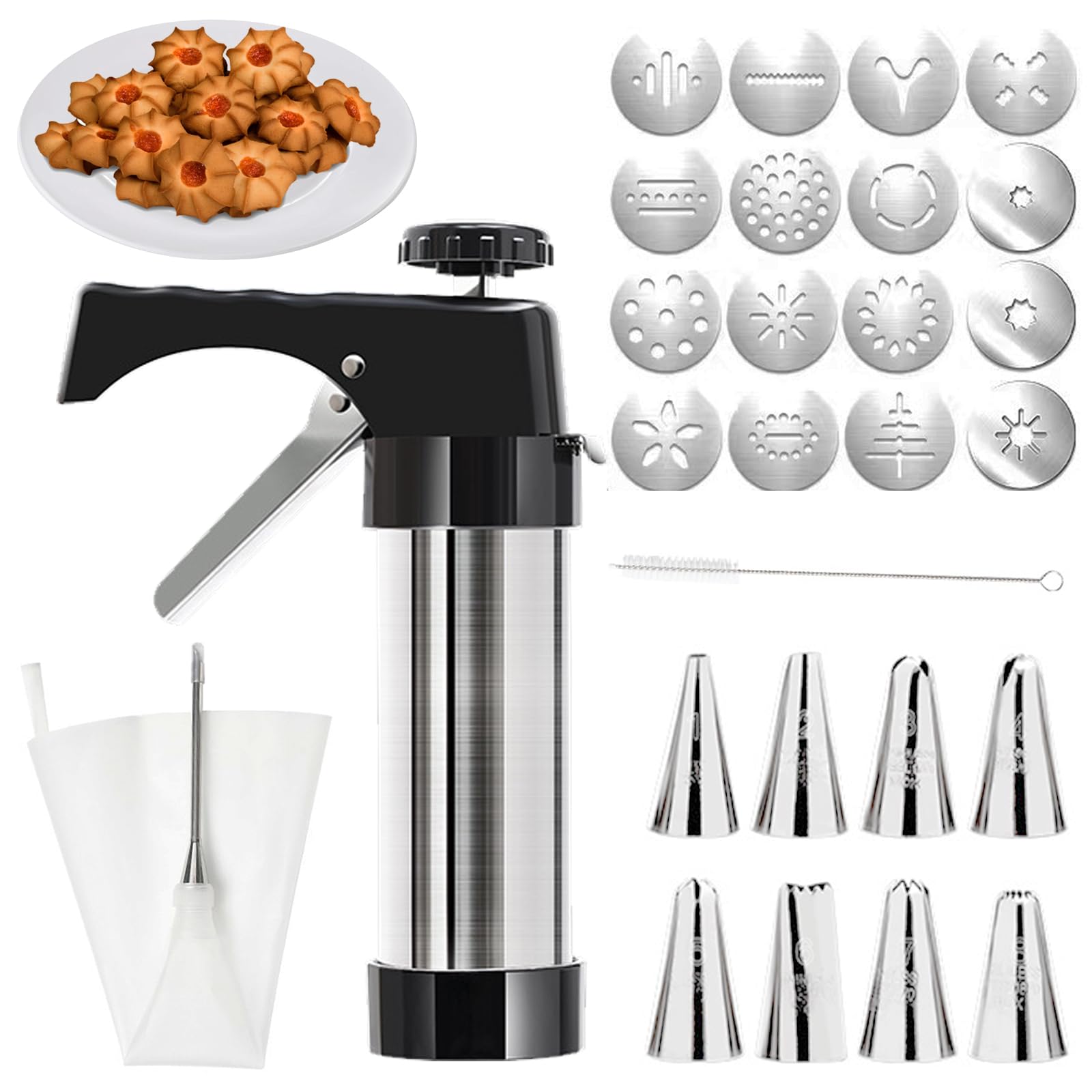 Pressa Per Biscotti In Acciaio Inossidabile QWORK - Con 13 Stencil E 8 Beccucci Per Decorazione