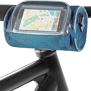 Komake Sacoche de Guidon étanche, Sacoche Guidon Téléphone de Panier de Vélo avec Bandoulière avec Bandoulière Amovible Sacoche Cadre Vélo Grande Capacité avec Écran Tactile Transparent (Bleu)