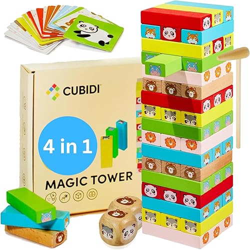 CUBIDI Juego original de torre de madera apilada que promueve el desarrollo y las habilidades motoras de los niños pequeños, juego de bloques para
