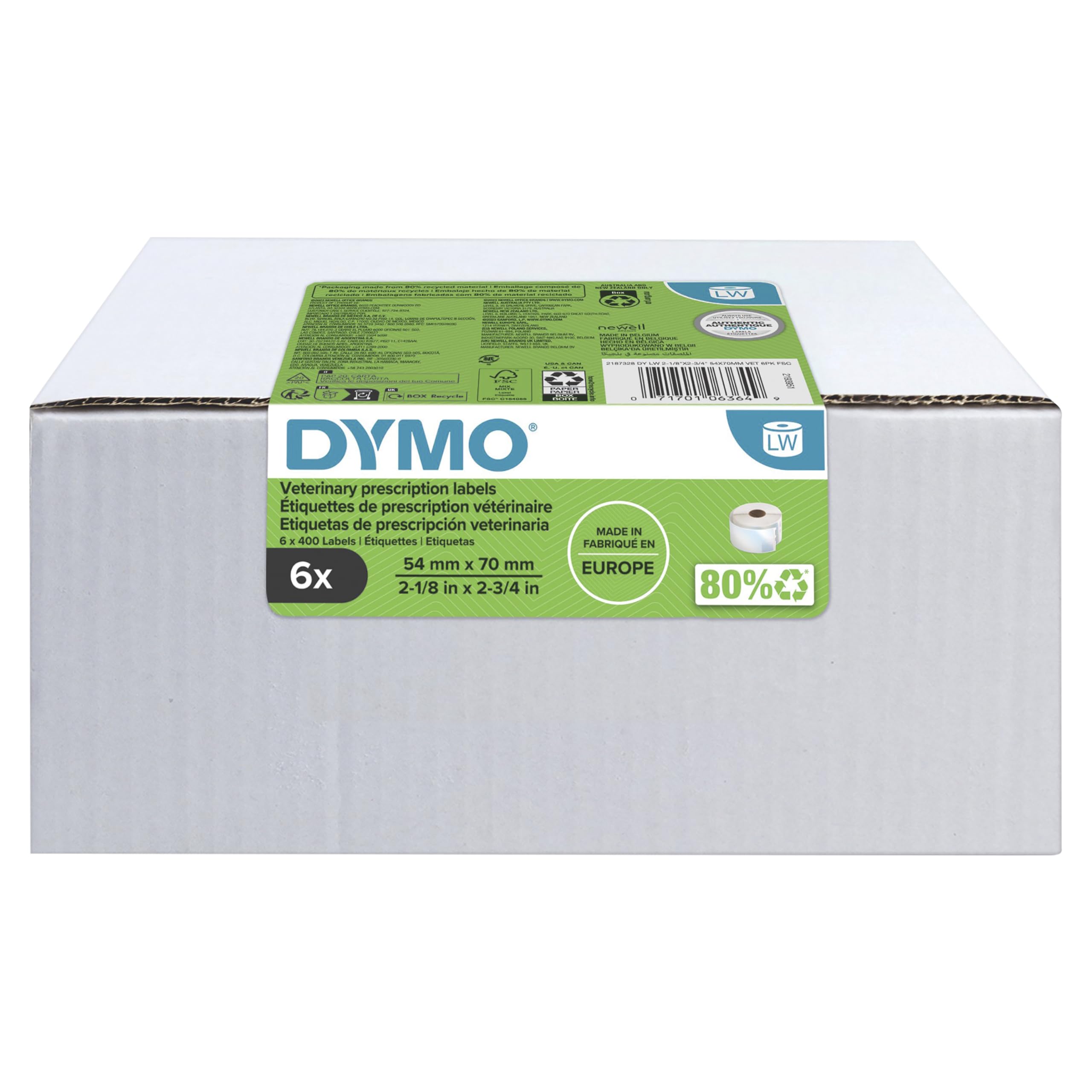 DYMO LabelWriter Veterinary Prescription Labels | 54 mm x 70 mm | 2400 Labels