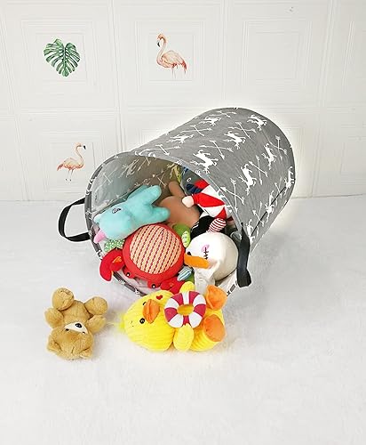 Miniatura 4 de AYTG - Cesta de ropa de lona redonda de 19.7in con asas, organizador de almacenamiento de algodón impermeable perfecto para niños y niñas, juguetes,