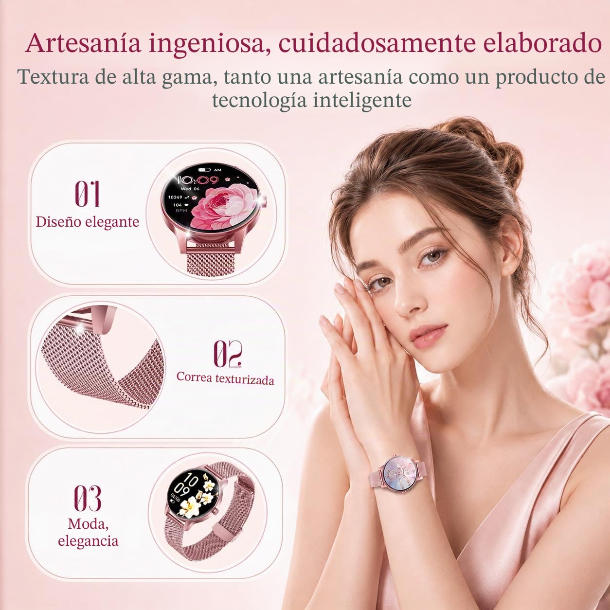 Reloj Inteligente Mujer Smartwatch con Llamada：1.27" TFT Smart Watch 280mAh Bluetooth IP68 Impermeable con Frecuencia Cardíaca SpO2 Sangre Presión Arterial Monitor Sueño 110+Deportivo para Android iOS