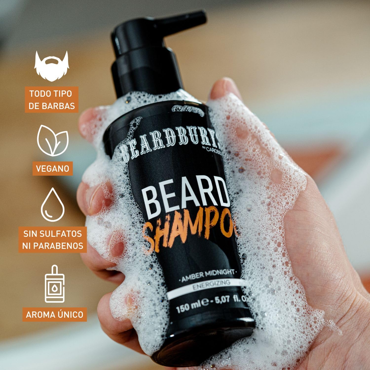 Beardburys Kit Cuidado Barba Hombre Profesional | Champú para Barba + Aceite para Barba + Neceser, Aroma Masculino Seductor, Vegano - Regalos Originales para Hombre