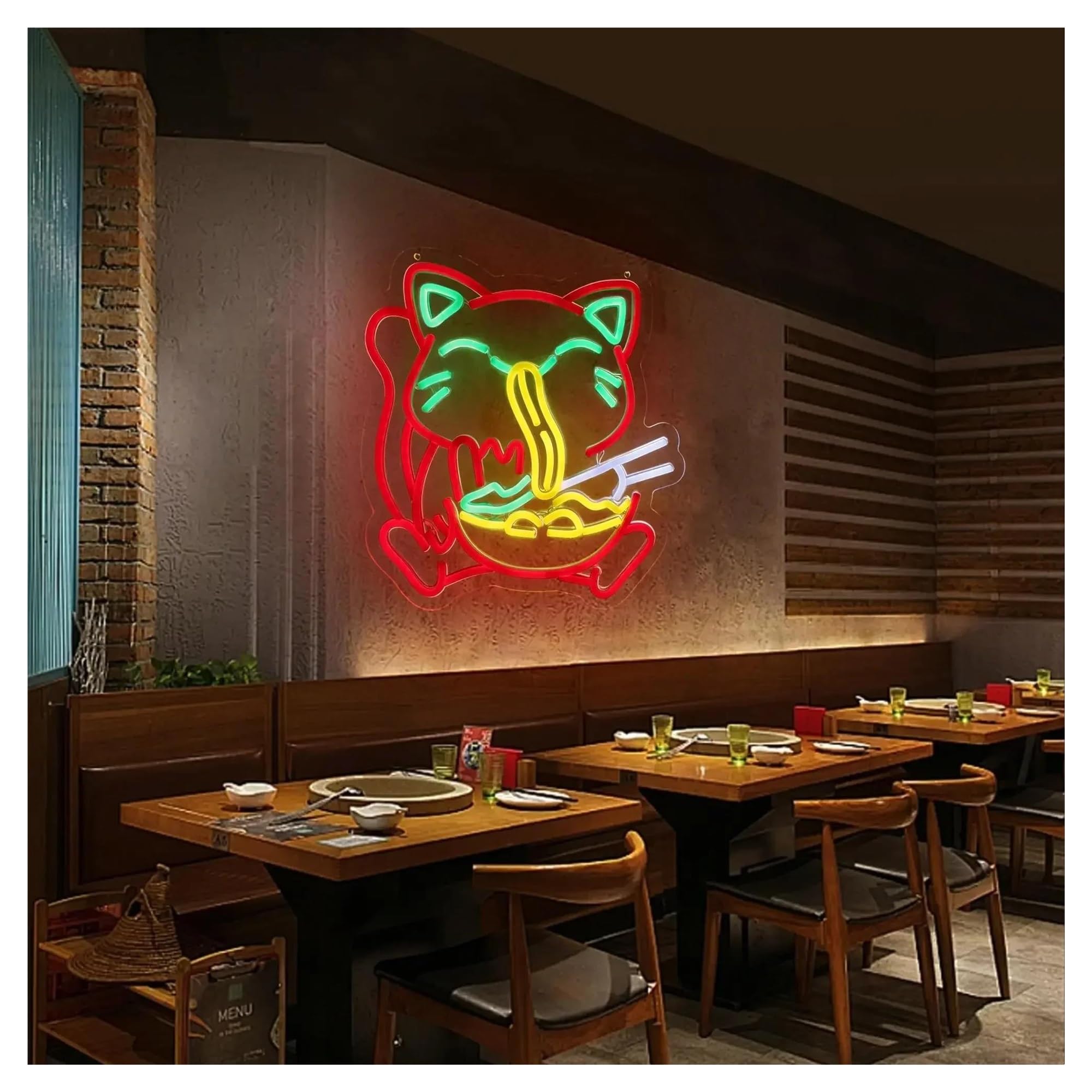 XENITE Luces Art Decoration Christmas Letrero De Neón Con Luz Regulable Para Decoración De Pared, Diseño De Gato Ramen, Ideal Para Restaurantes, Cafeterías, Cocinas Japonesas,33.5cmx32cm