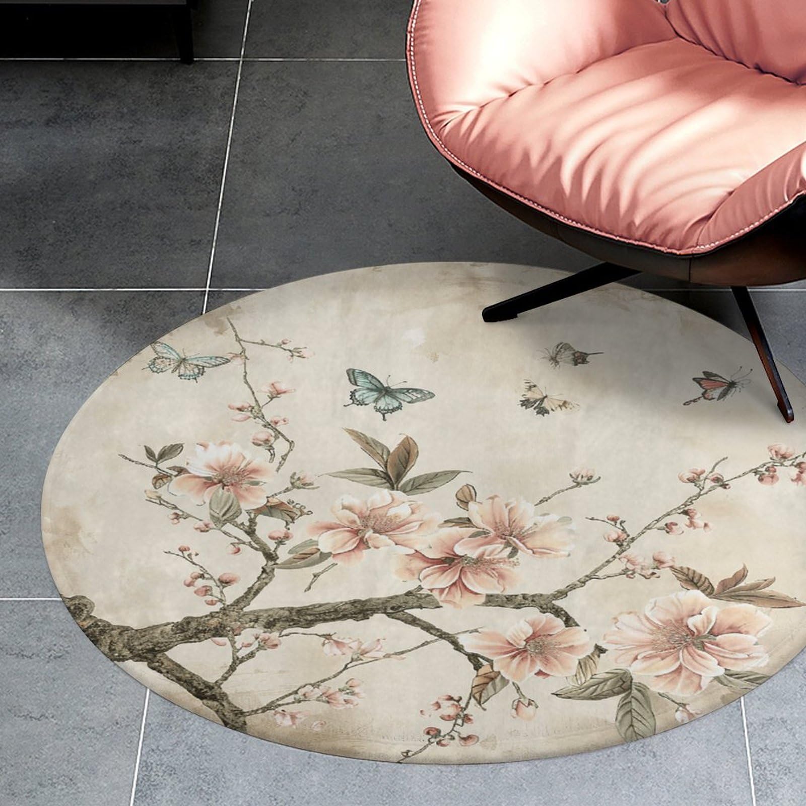 Tapis rond absorbant de 90 cm tapis circulaire rouge lavable pour salon et chambre