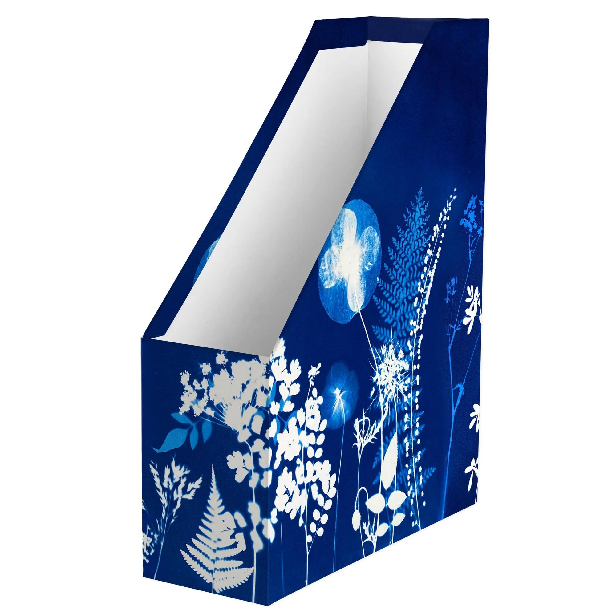 Clairefontaine - 83509C - A Floral/Cyanotype Decor Cardboard Magazine Holder - 25x10x32,5cm - Home Office - Grain Paper Finish - Cyanotype Collection