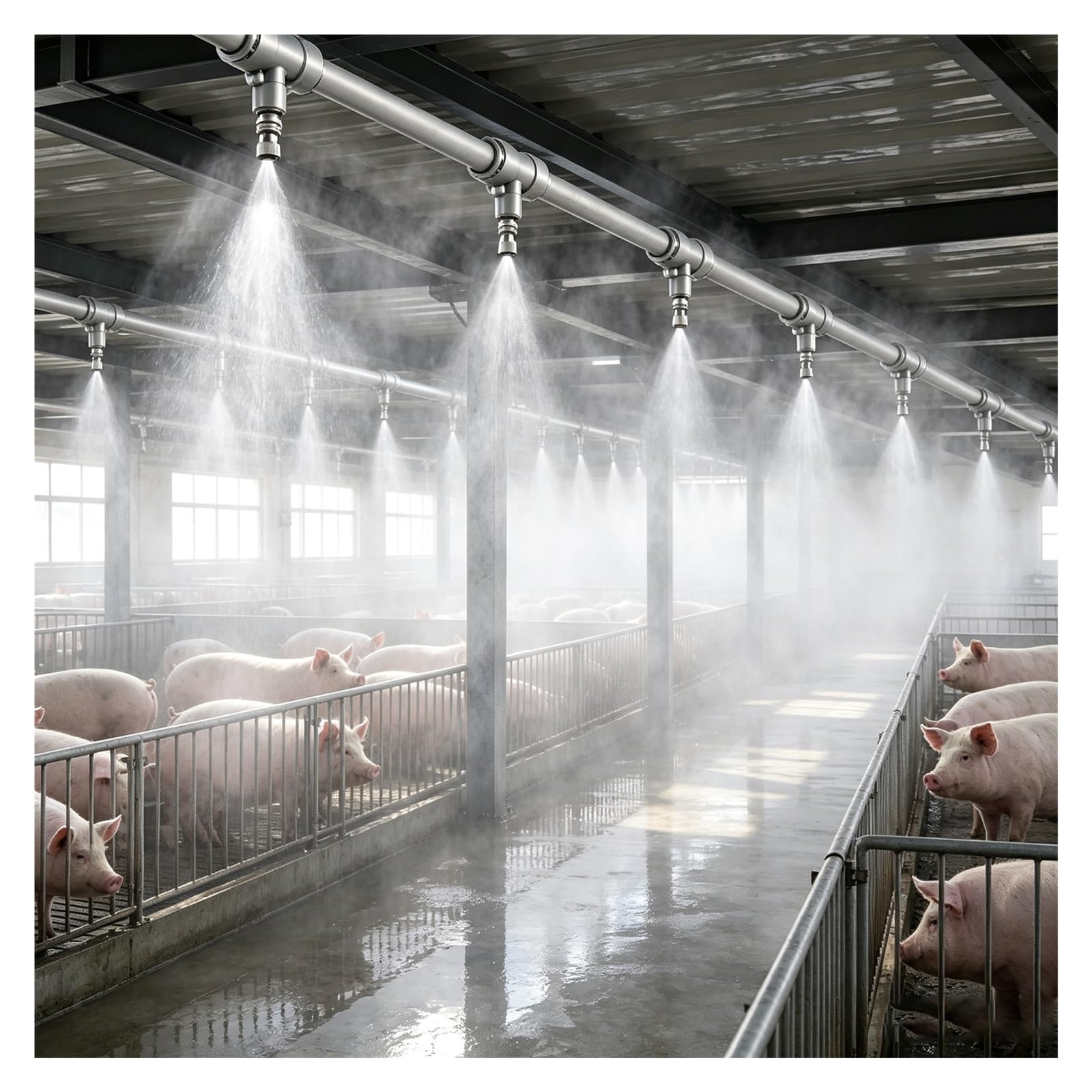 SprüHnebel Terrasse KüHlung Befeuchtungssystem Für Haustiere Im Außenbereich | Rostfreies Sprühnebel-Sprinkler-Set Für Lagerhalle, Gewächshaus Und Blumenbeet, Mit Adapter(40m (131ft))