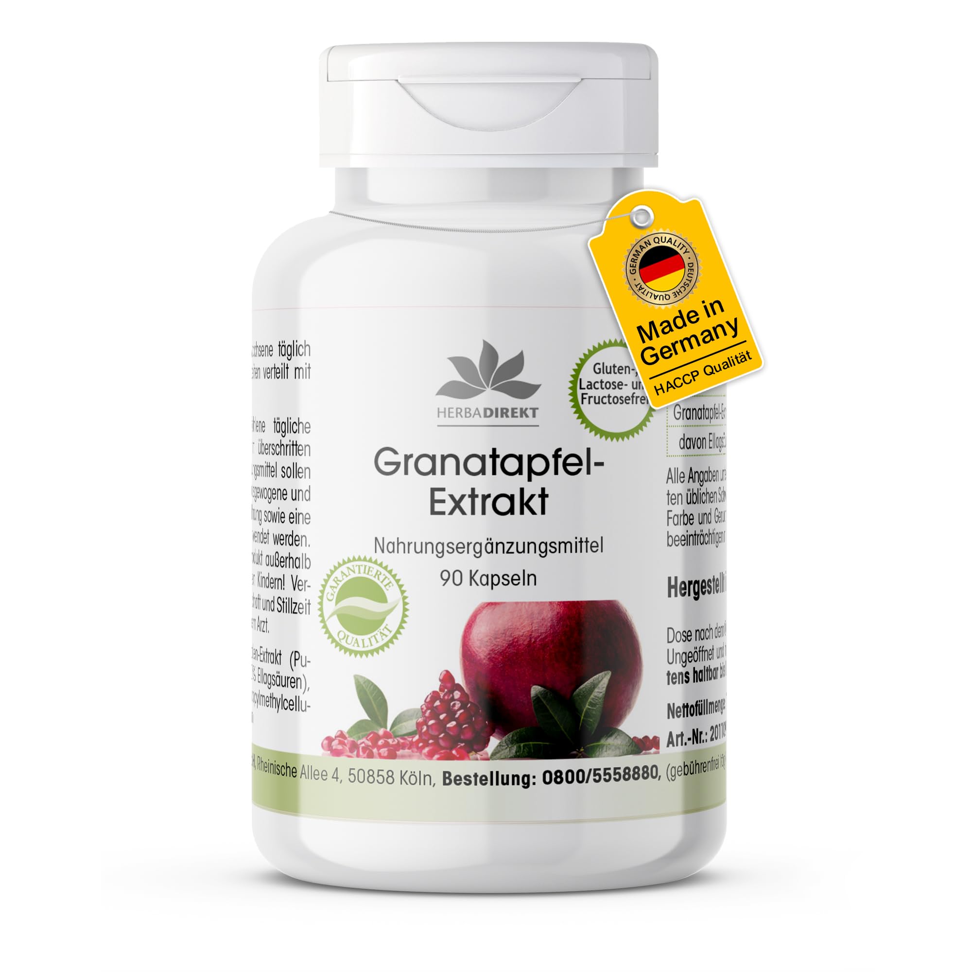 HERBADIREKT by Warnke Vitalstoffe Granatapfel-Extrakt 500mg Kapseln – mit 40% Ellagsäuren, vegan, 90 Kapseln