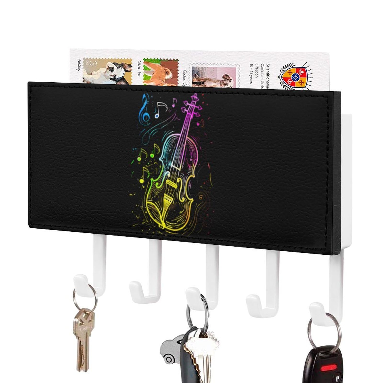 NCLQVJXZKHW Colorful Violin Music Notes Key Holder with 5 Hooks Key Hooks Wall Mounted Key Racks Key Hanger Organiser Shelf