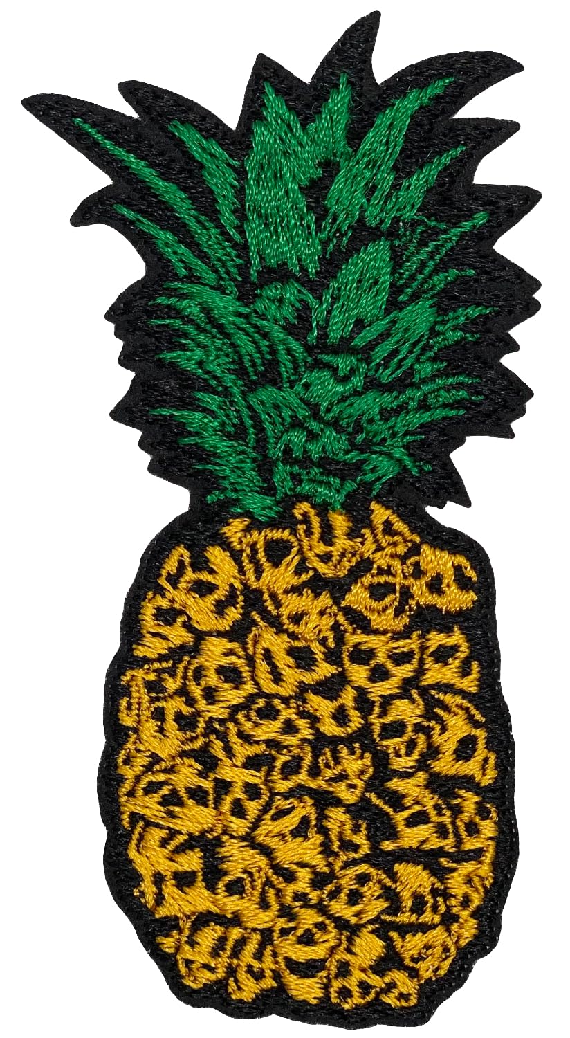 BOHAQABOHAQA Death Tropical Pineapple Patch 3.5" - Cool Pineapple Skull Decor Patch - Sew On/Iron On Pineapple Patches