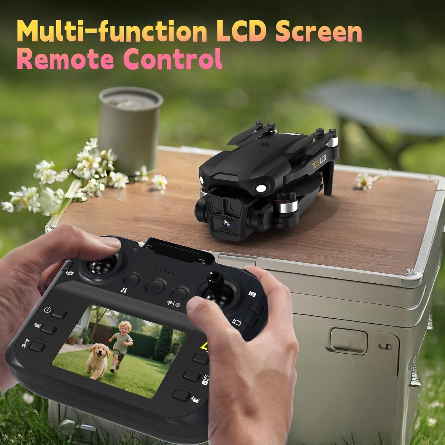 Toladrone TD12LCD Drone Pieghevole con Fotocamera 1080P, Quadricottero RC con Trasmissione immagini schermo LCD, Modalità senza testa, Regolazione elettrica 90°, Drone per Adulti e Principianti