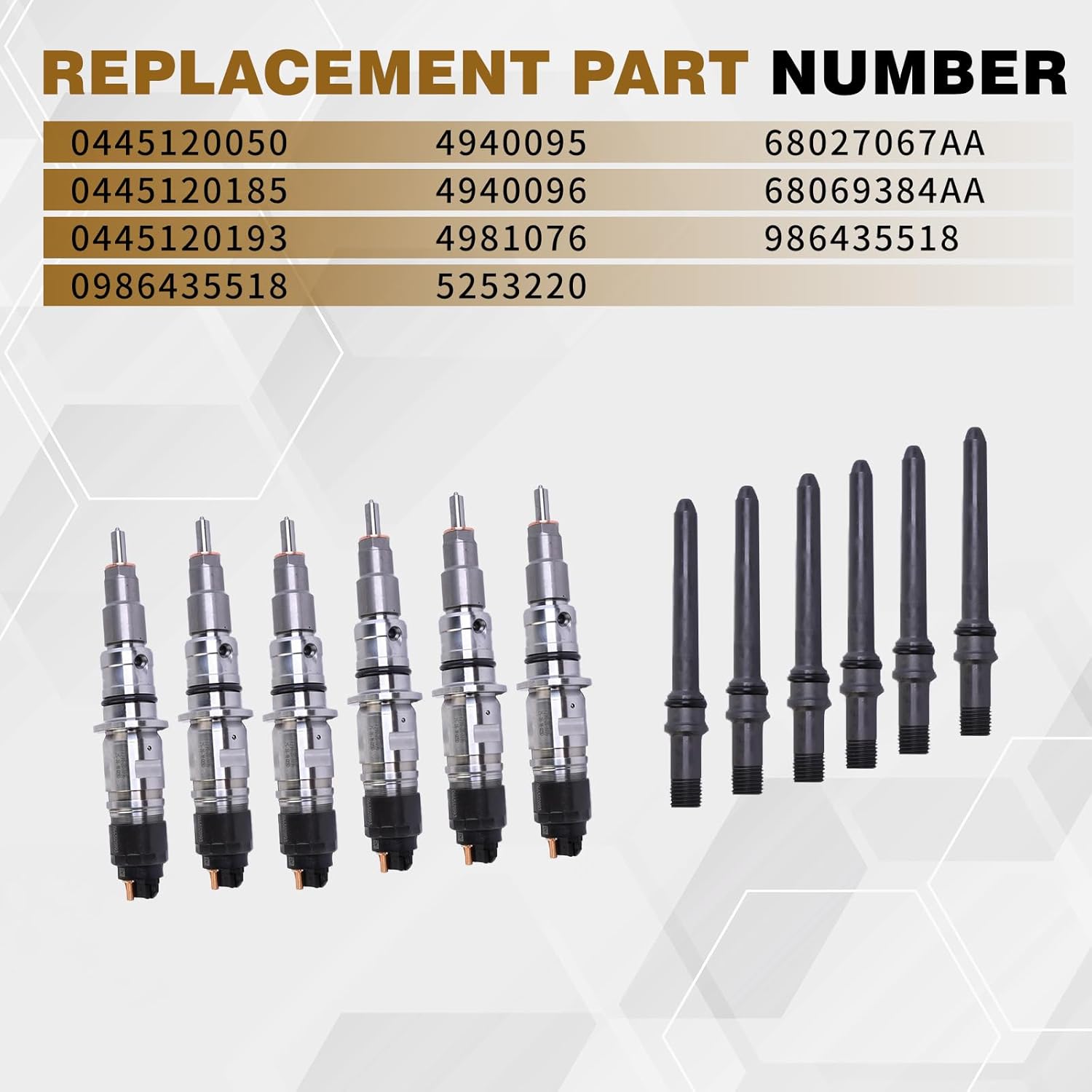 Set of 6 Diesel Fuel Injectors with Tube Compatible with 2007-2012 Dodge Ram 2500 3500 6.7L Replace 0445120193 68027067AA 0445120050 0445120185 0986435518 5253220