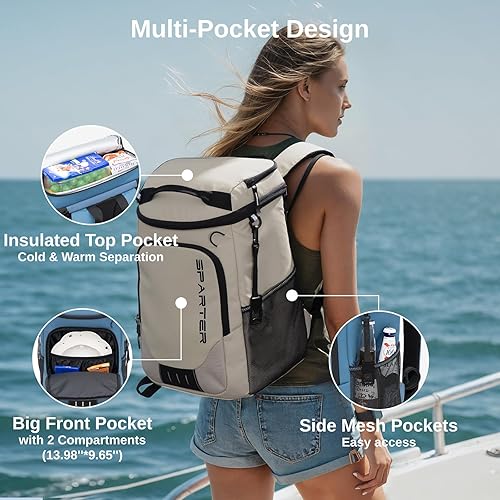 Miniatura 62 de SPARTER Mochila térmica aislada a prueba de fugas de 33/49 latas, 2 compartimentos aislados, bolsa térmica, portátil, ligera, para playa, viajes