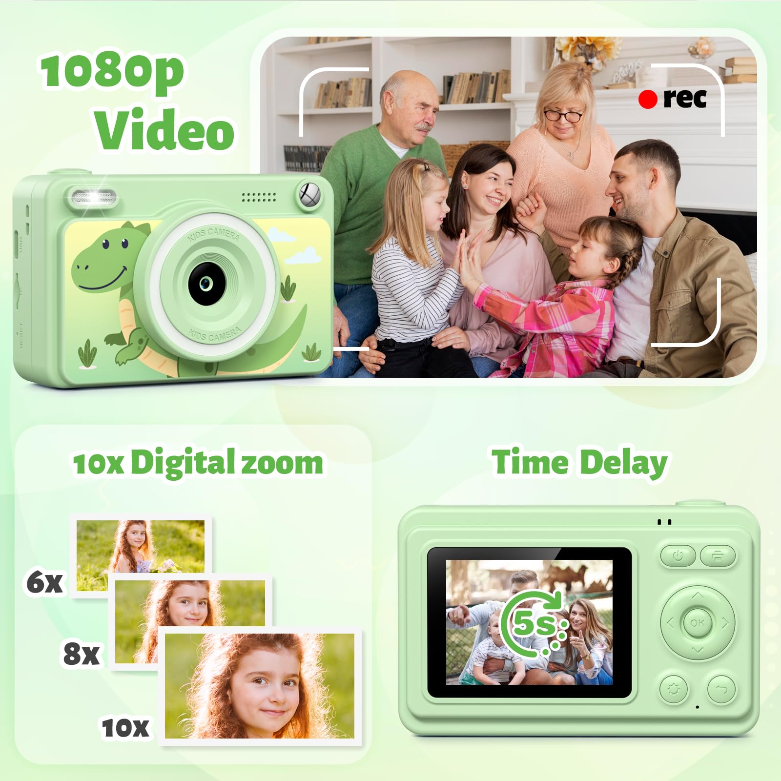 GREENKINDER Appareil Photo Instantané, 2.4" Écran Appareil Photo Enfant avec 32GB & 5 Rouleaux de Papier d'impression, Cadeau Jouet pour Enfant Garçons Filles 3-14 Ans - 3