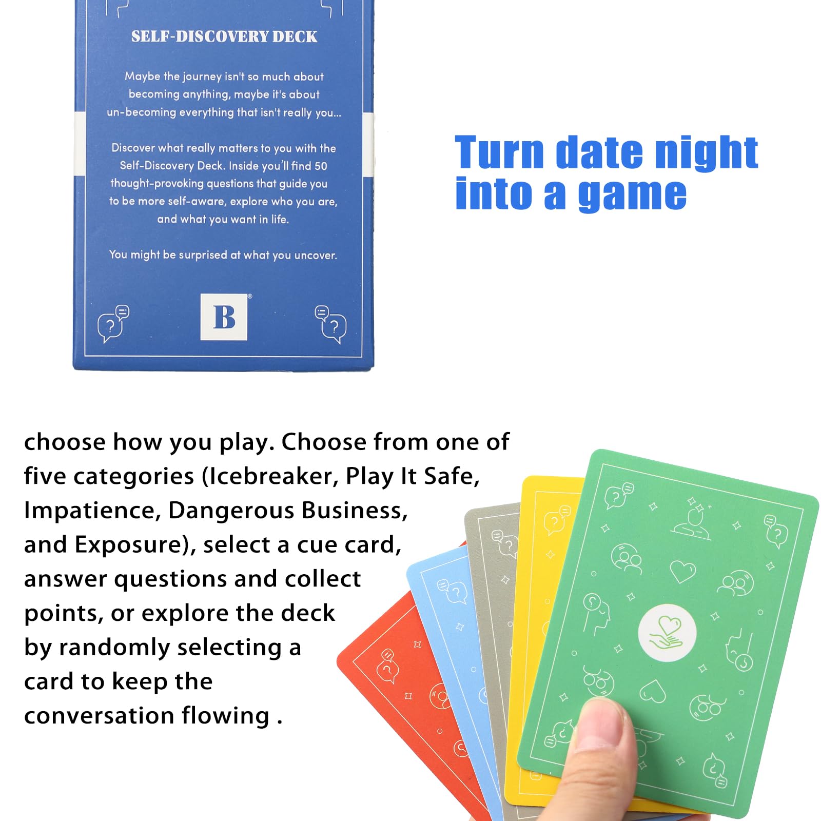 EASONGEE Self-discovery Deck, 50 Prompts, Personal Growth Card Game, Blue, 9*6.5CM, Ages 120+ - Image 3