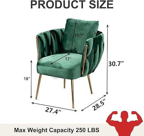 Miniatura 2 de Silla de terciopelo con patas de metal, moderna silla tapizada para sala de estar, sillón individual acolchado suave con cojín y almohada para