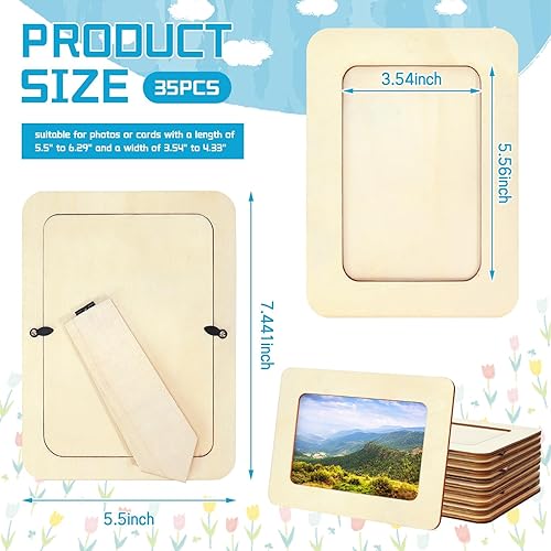 Vista 44 de Paquete de 15 marcos de fotos de madera para manualidades, marcos de fotos de madera para fotos de 4 x 6 pulgadas, marcos de fotos de pie sin