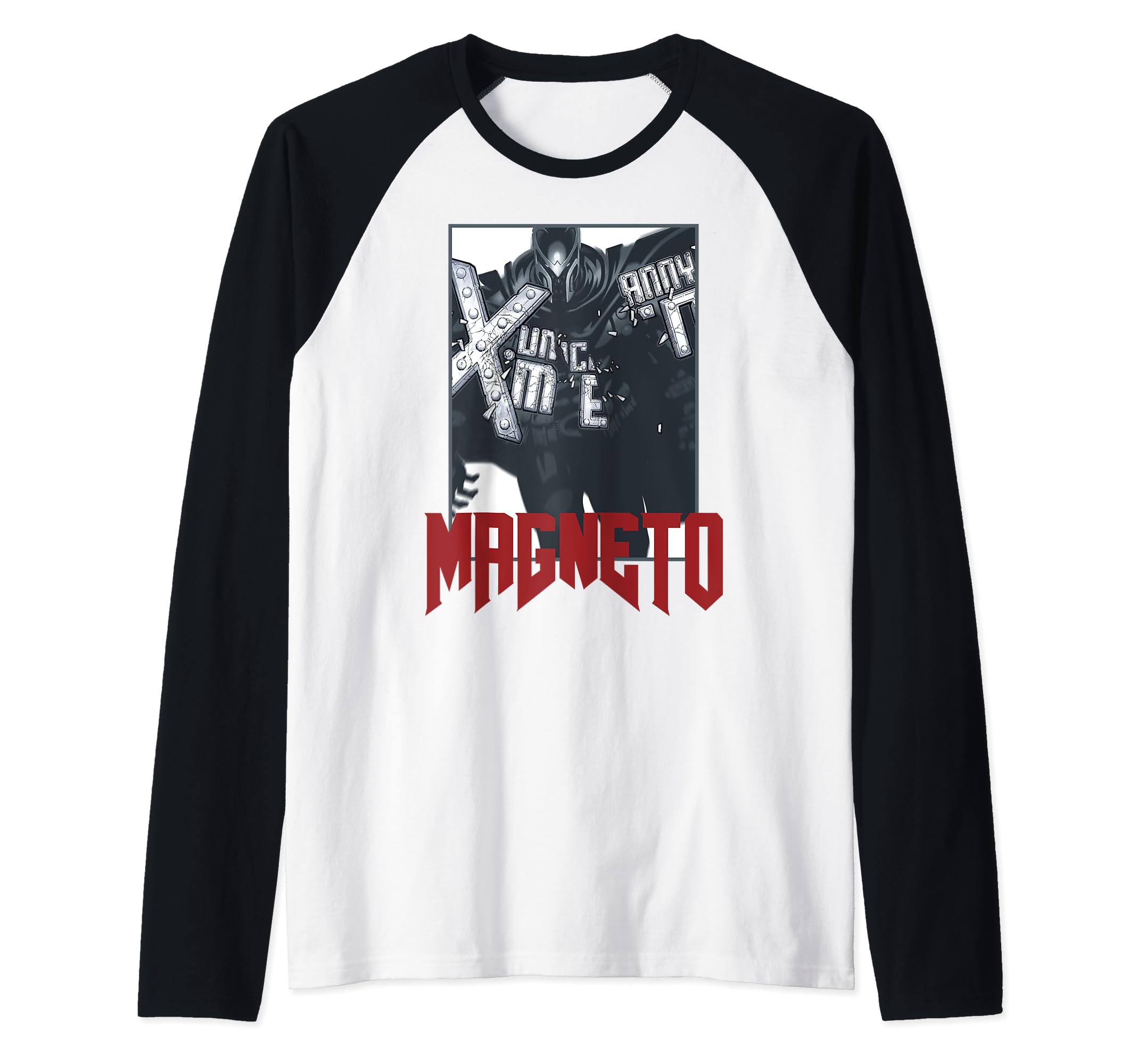 Marvel Magneto Grey Scale Uncanny Magneto Portrait Raglan Baseball Tee