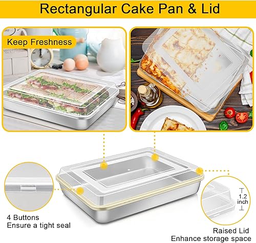 Miniatura 3 de P&P CHEF - Juego de 9 moldes de acero inoxidable para hornear, molde redondo y cuadrado, molde para horno tostador, lasaña, molde para pan, bandeja