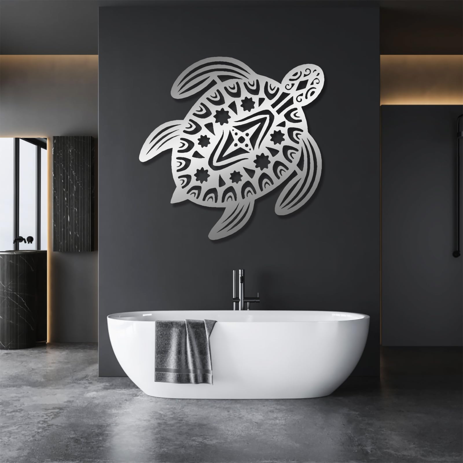 Współczesna abstrakcyjna metalowa dekoracja ścienna żółw morski, sztuka, życie, tematyczny nowoczesny design ocean sztuka zewnętrzna (60 x 60 cm, złoty)