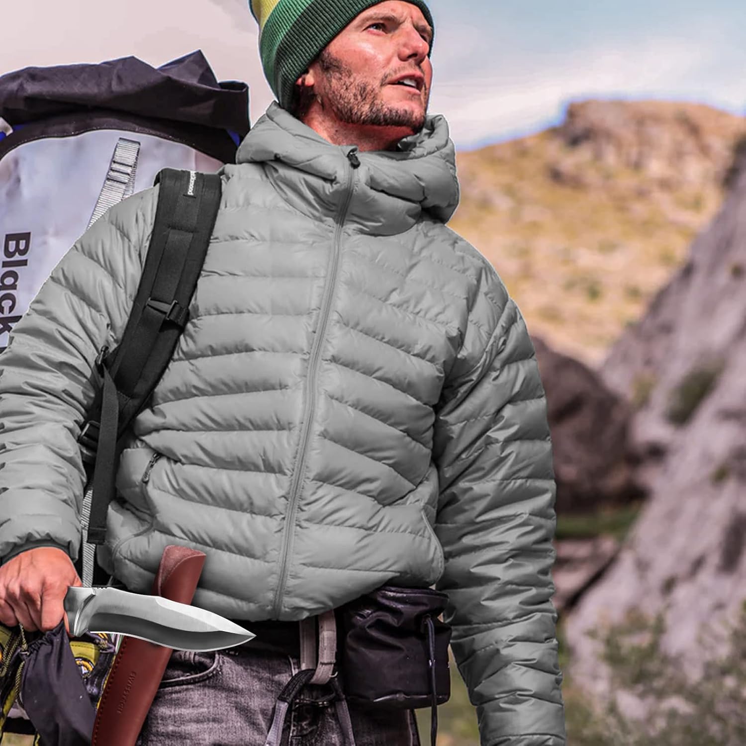 Swiss+Tech Hunting Knife with Leather Sheath, 11-5/8 inch Fixed Blade Full-Tang Construction, Ergonomic Wood Handle Knife for Outdoor Survival, Camping, Hiking, Brushcraft, Gift for Dad Husband Men : Sports & Outdoors