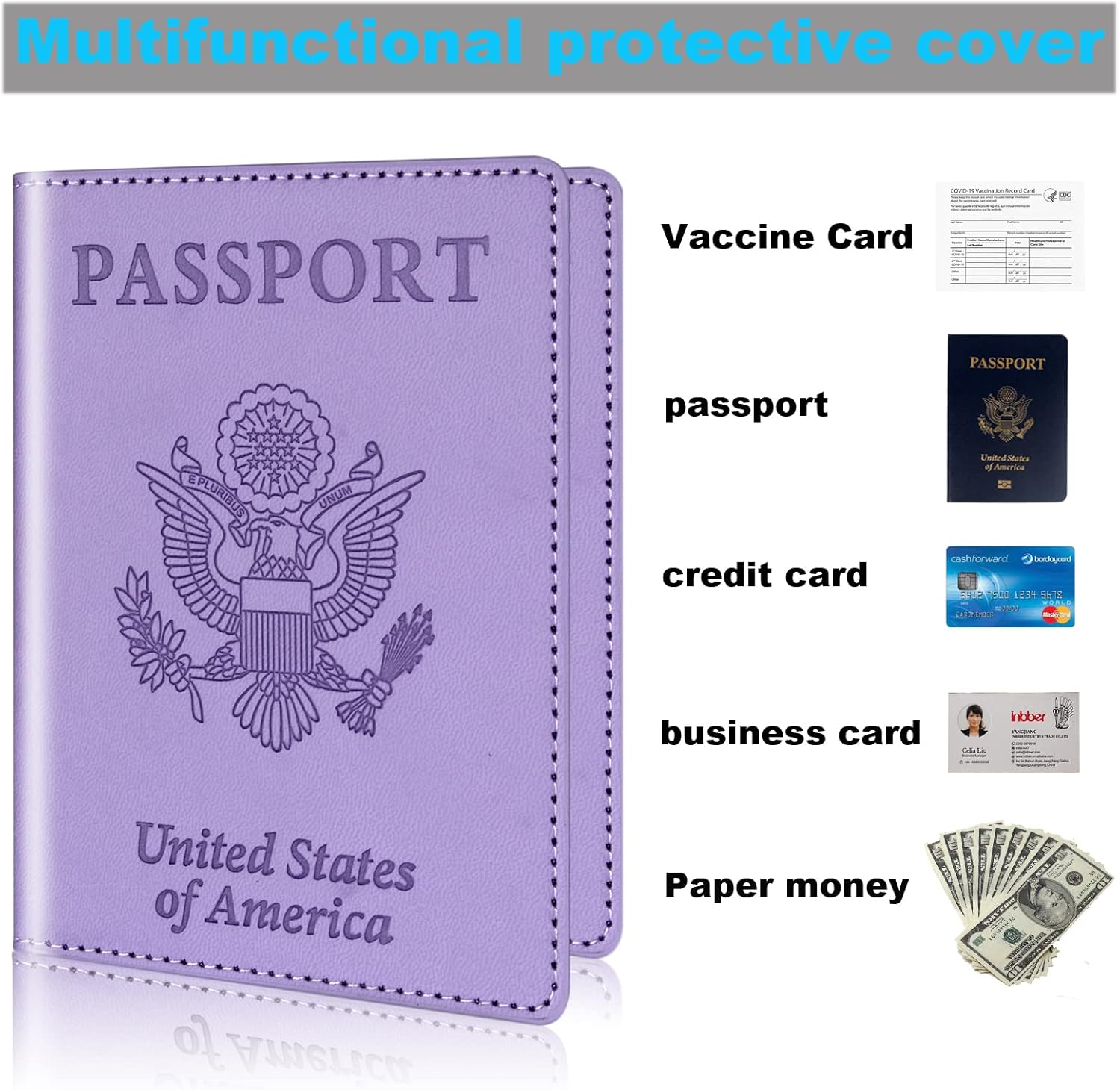  | Herain Passport and Vaccine Card Holder Combo, Travel Essentials Passport Holder, Leather Travel Passport Cover Case, Passport Wallet Holder for Women Men Christmas Gifts(pink+light purple) | Passport Covers