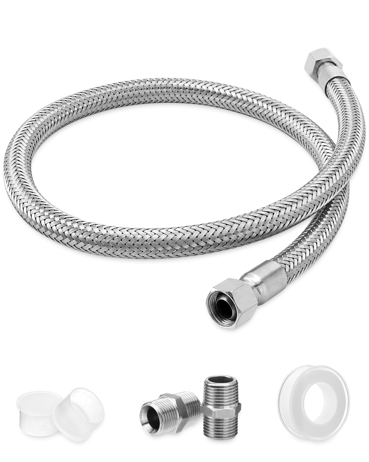 1/2" x 40" Air Compressor Jumper Hose Kit - 1/2" Male NPT to 1/2" Male NPT Swivel Ends - 450 PSI, 750°F Stainless Steel Braided - Industrial Grade
