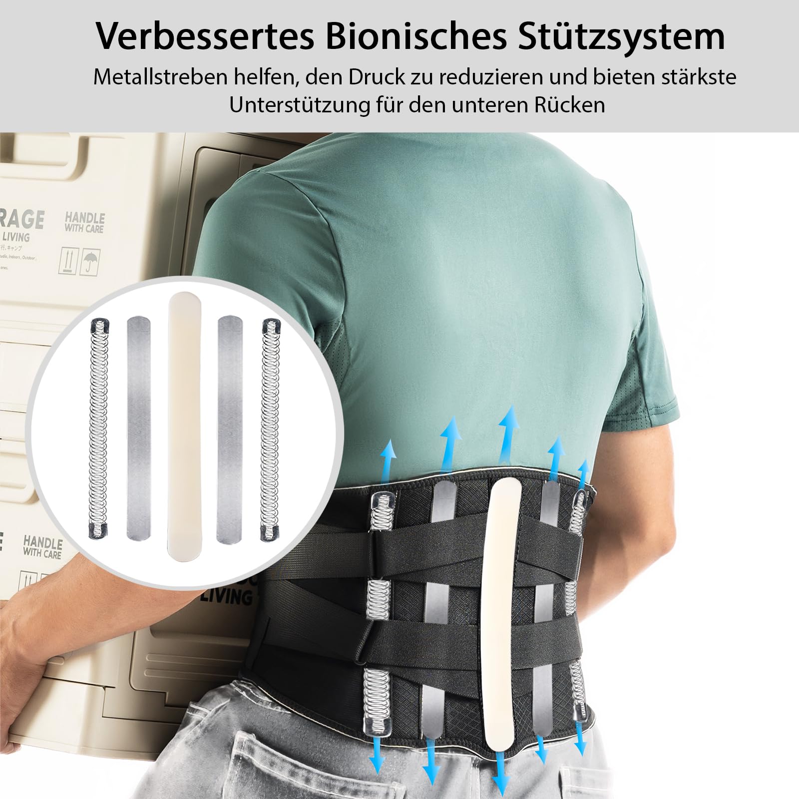 Ceinture de soutien dorsal respirante pour homme et femme avec rembourrage lombaire 3D amovible, soutien dorsal avec 5 soutiens pour soulager les maux de dos