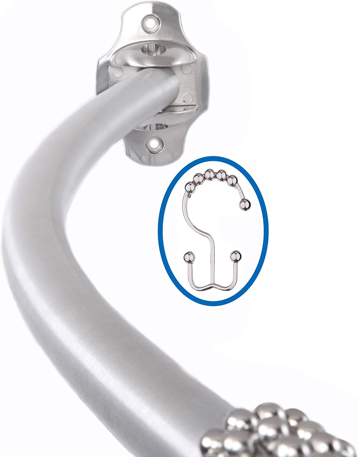 TENOVEL 2-Piece Bathroom Shower Sets: Stainless Steel 50”-72” Adjustable Curved Shower Rod, Double Glide Shower Curtain Hooks/Rings-Brushed Nickel