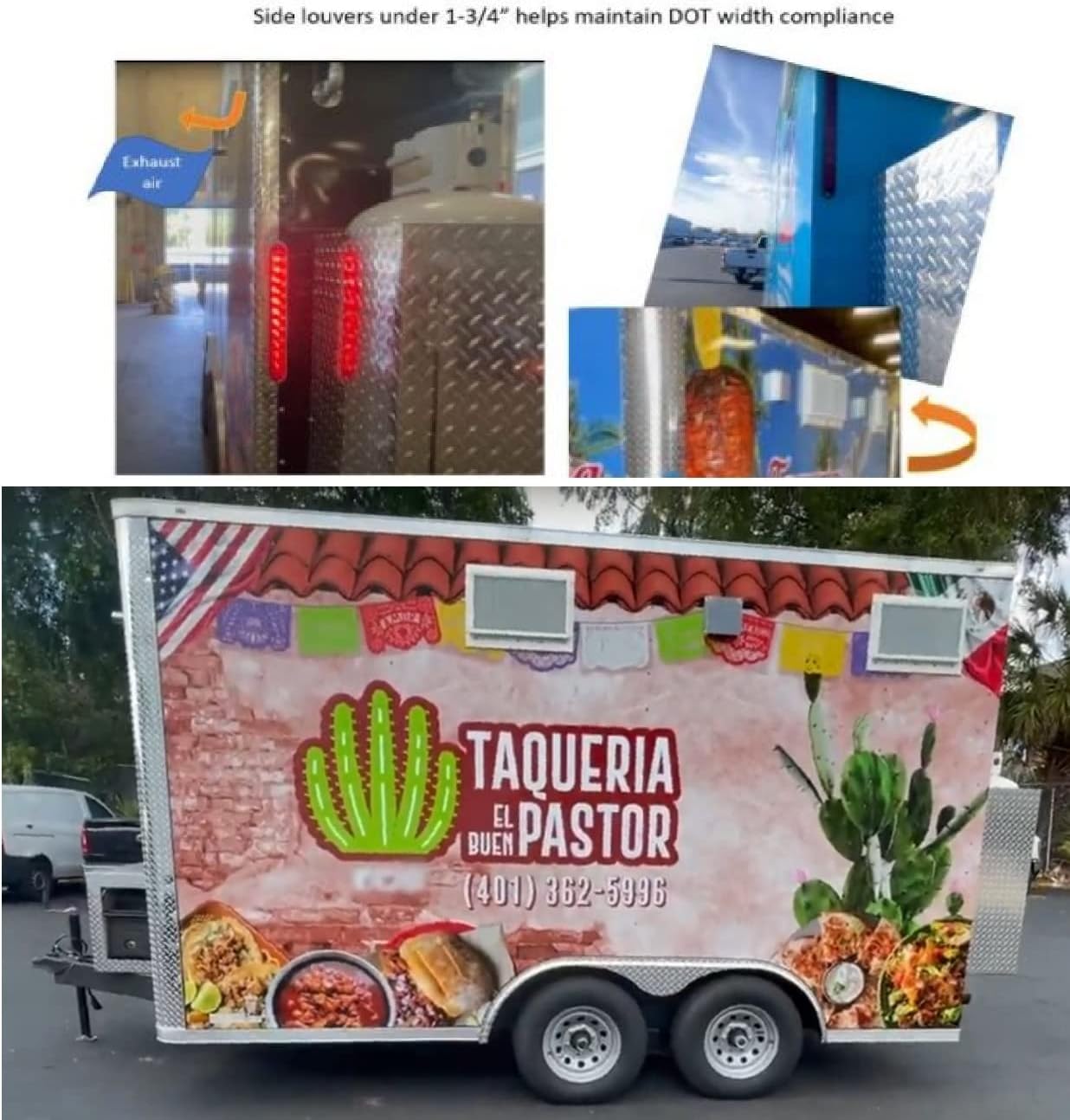 6' Integrated Exhaust Hood & Fan System with Kidde Fire Suppression | Patent Pending Low Box Vent Hood with Single Exhaust Fan Louver for Food Concession Trailer | Food Truck Equipment Made in USA