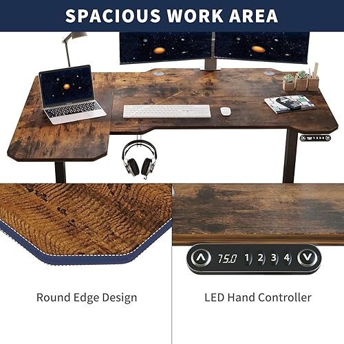 Miniatura 4 de HEONAM Escritorio eléctrico de pie ajustable en altura de 59 pulgadas, en forma de L, escritorio para computadora de oficina en casa con marco negro