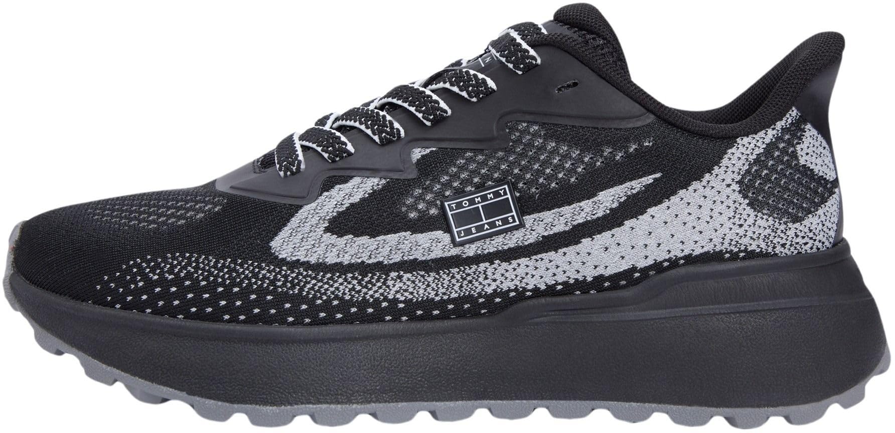 Tommy Jeans Women's Tjw Sporty Knit Runner EN0EN02962 Low Top, Black (Black/Ecru), 6.5 UK