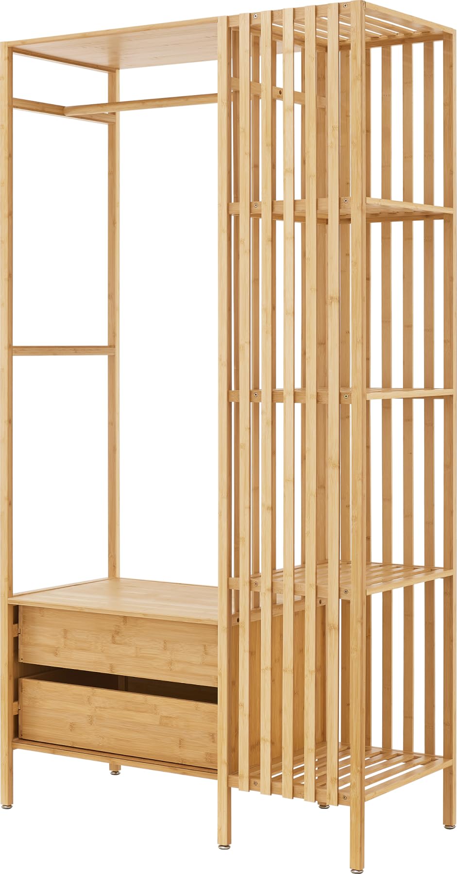 [en.casa] Perchero Burro con 2 Cajones y 4 Estantes Laterales de Rejilla Soporte de Ropa 185x100x45 cm Estilo Moderno Óptima Ventilación para Dormitorio Recibidor Oficina Bambú - Natural