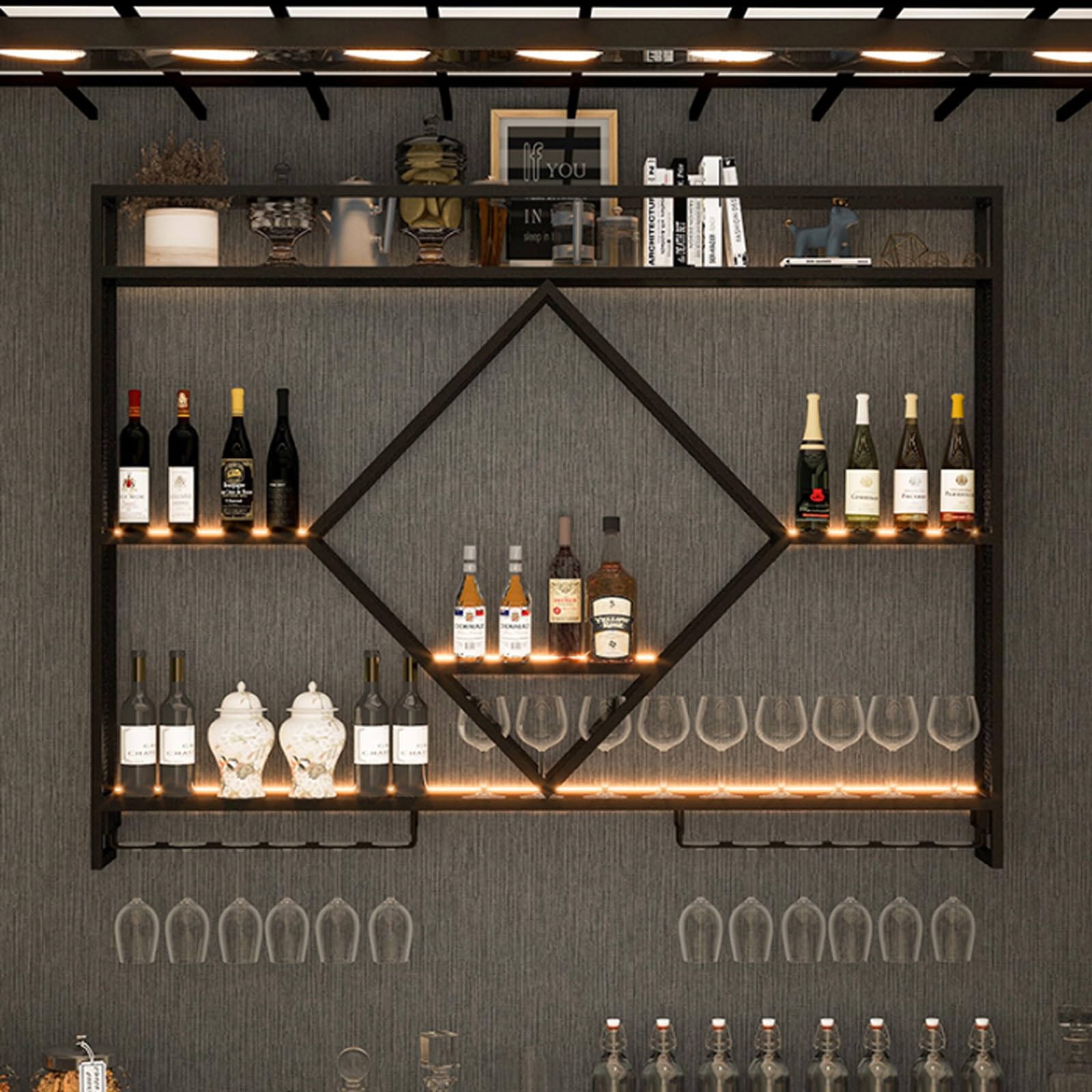 Porte-bouteilles mural gain de place à 3 niveaux en fer pour désencombrer votre bar de cuisine