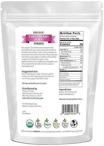 Miniatura 2 de Z Natural Foods Polvo orgánico de jugo de cereza ácida, polvo superalimento diseñado para promover un sueño de calidad, ideal para jugos, batidos y